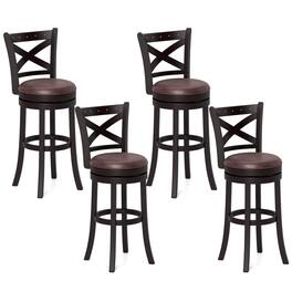Costway - 29" Swivel Bar Stools Set of 4 Footrest & Rubber Wood Frame for Kitchen Island - Brown