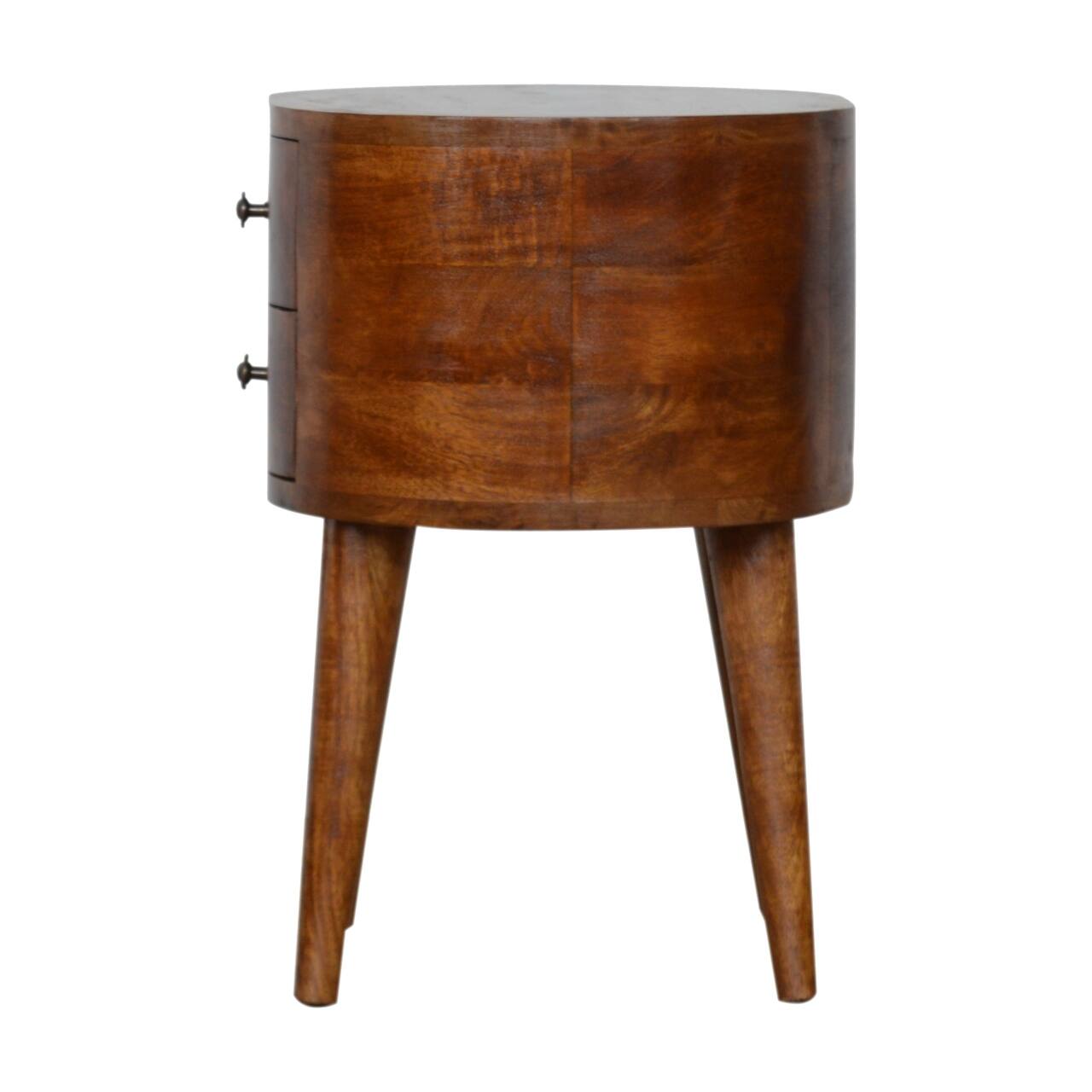 Alt View 4. Artisan Furniture - Artisan Furniture Solid Wood Chestnut Rounded Nightstand Table, 2 Drawers, Nordic Legs, Dark Brown - Chestnut.