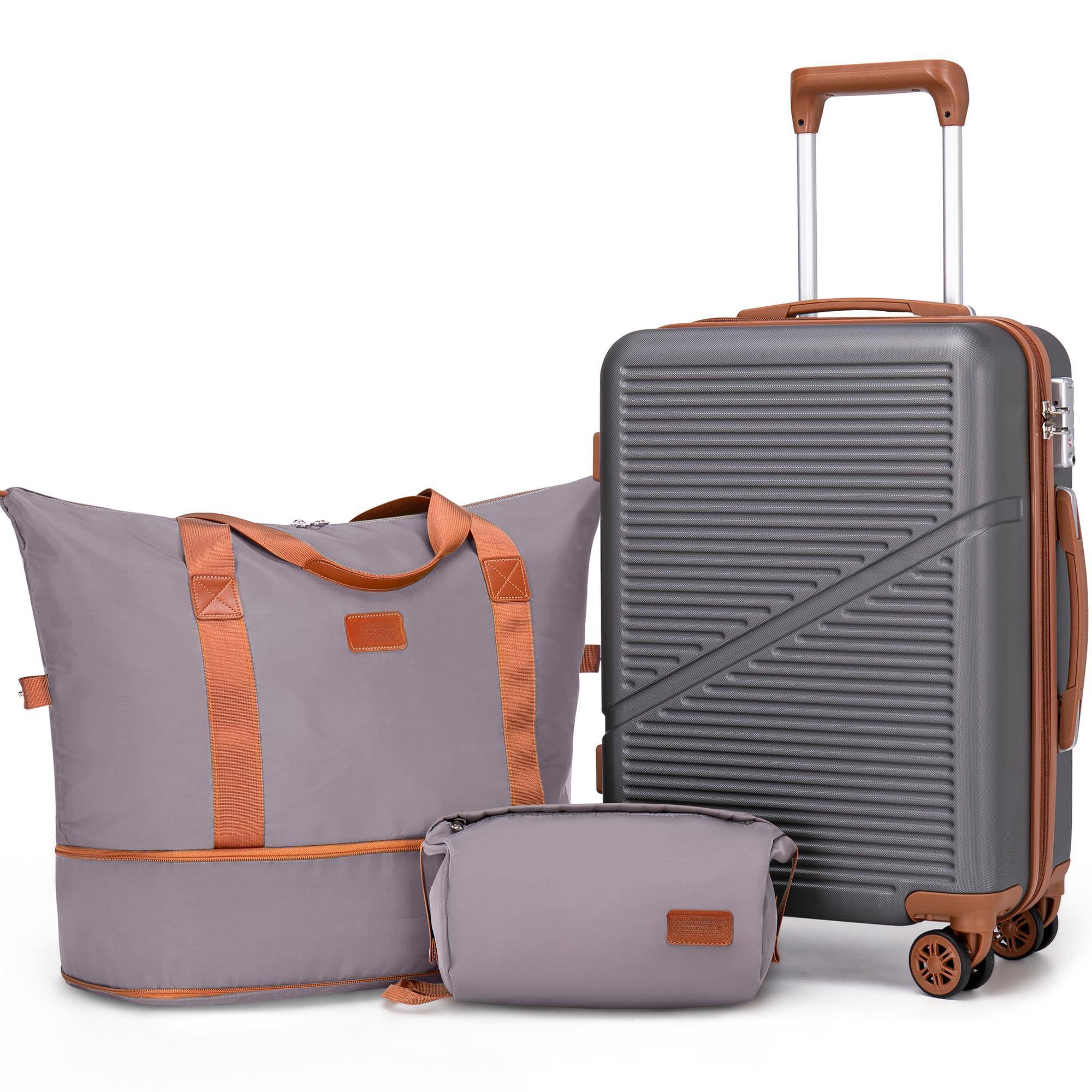 Gray-Carry On Luggage With Backpack