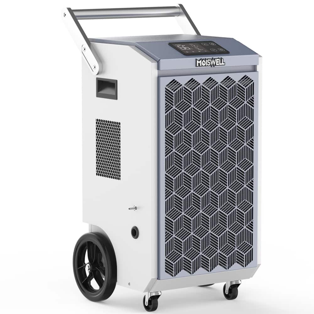 Moiswell - 200 Pints Commercial Dehumidifier with Pump Heavy-Duty Moisture Control for Basement, Industry Water Damage Unit - White & Gray