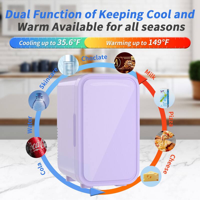 Dual Function of Keeping Cool and Warm Available for all seasons

Cooling up to 35.6°F

- Water
- Skincare
- Cola
- Chocolate

Warming up to 149°F

- Milk
- Pizza
- Cheese