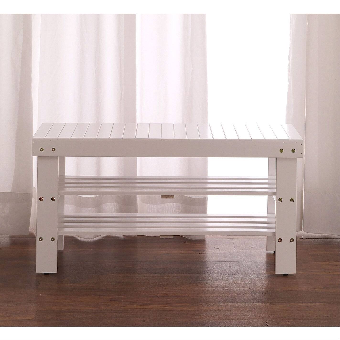 Angle. Hivvago - Solid Wood Shoe Rack Entryway Storage Bench - White.