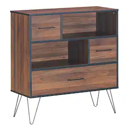 Kadyn - 3Tier Wood Storage Cabinet with Drawers and 4 Metal Legs - Walnut