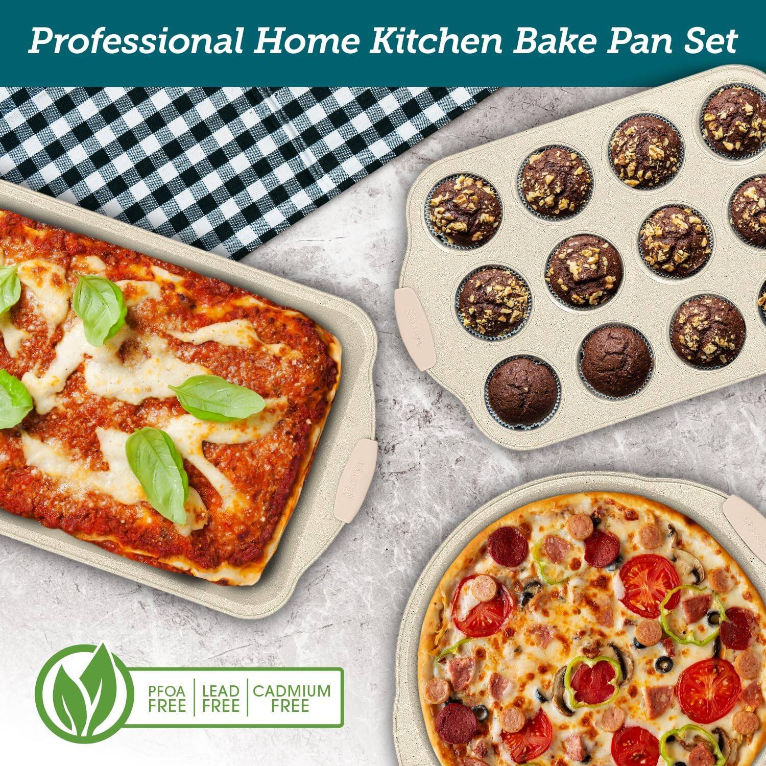 Professional Home Kitchen Bake Pan Set, BARKEN, PFOA FREE, LEAD FREE, CADMIUM FREE