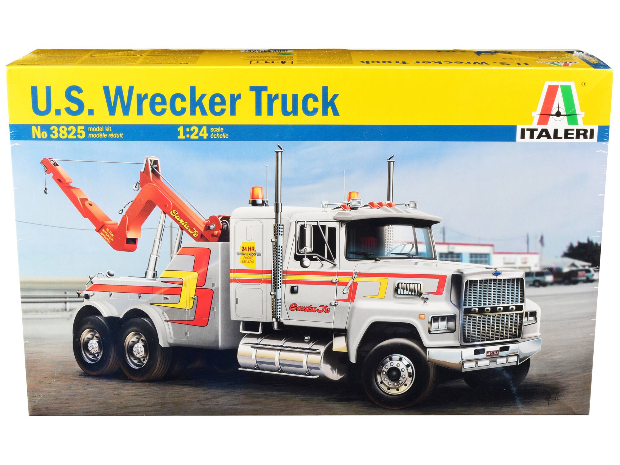 U.S. Wrecker Truck  
No 3825  
model kit  
1:24 scale  
modelle réduit  
1:24 échelle  
ITALERI  
Santa Fe  
24 HR.  
Towing & Recovery Service  
Santa Fe