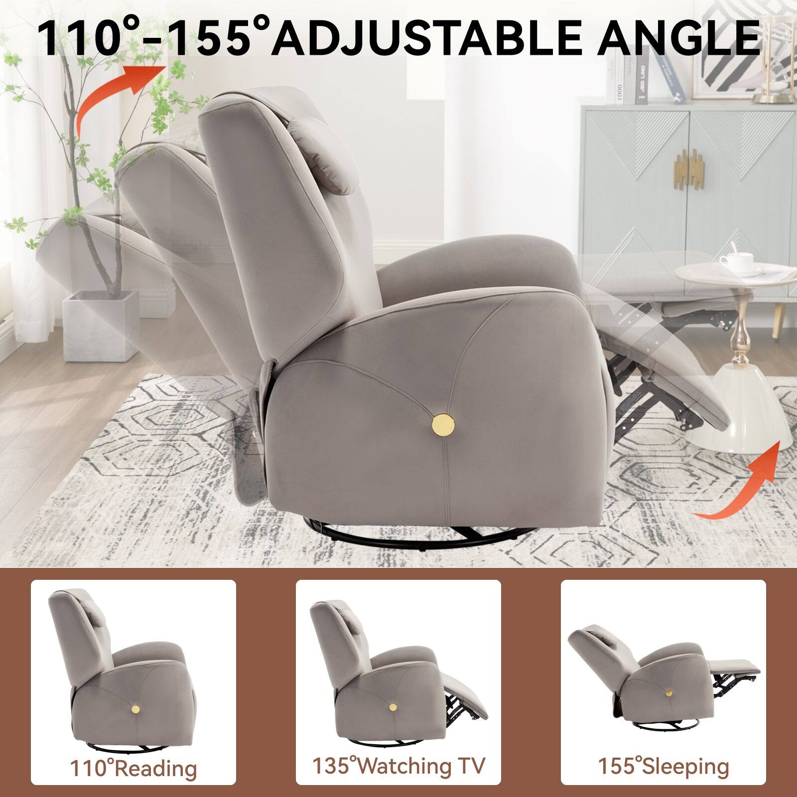 110-155 ADJUSTABLE ANGLE
110 Reading
135 Watching TV
155 Sleeping