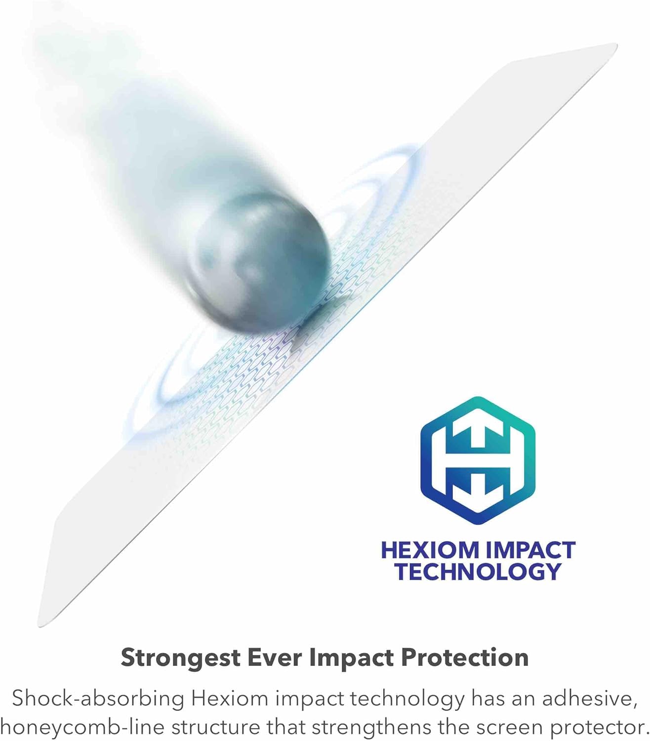 HEXIOM IMPACT TECHNOLOGY

Strongest Ever Impact Protection

Shock-absorbing Hexiom impact technology has an adhesive, honeycomb-line structure that strengthens the screen protector.