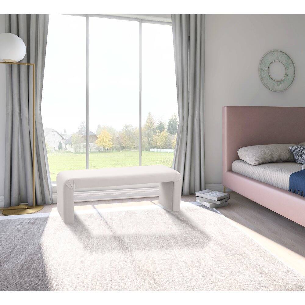 Alt View 1. Meridian Furniture - Minimalist Cream Velvet Bench - Beige.