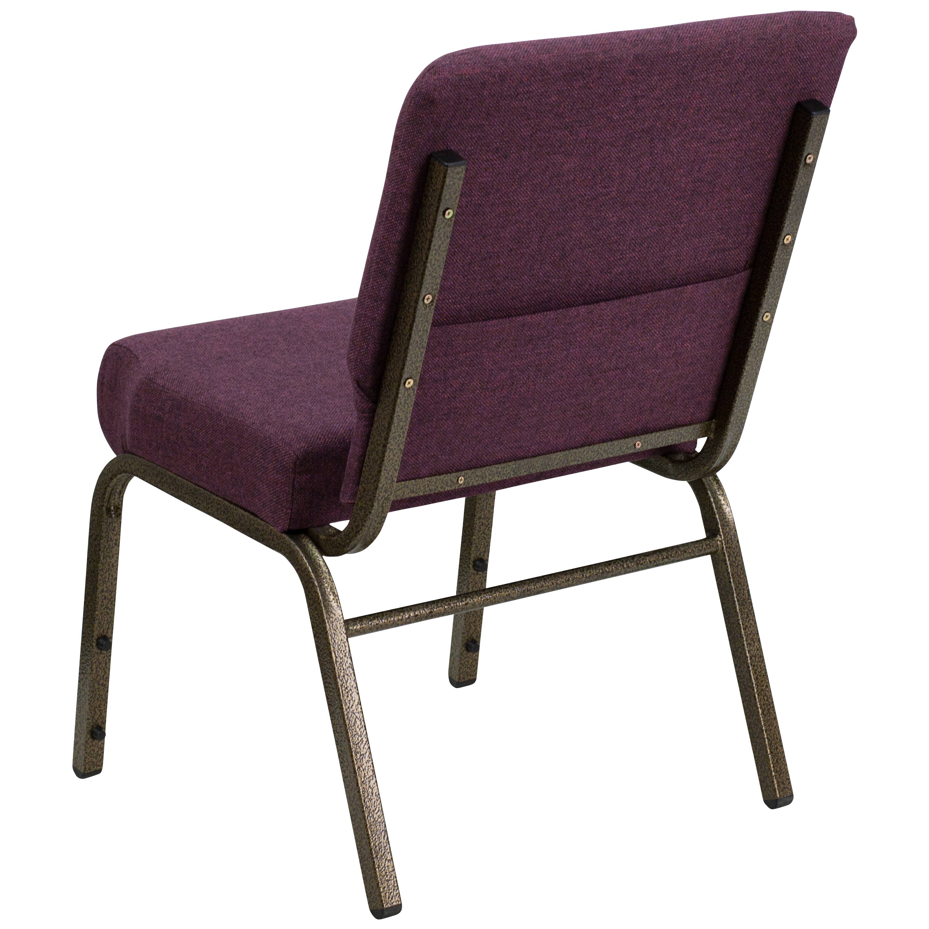 Alt View 5. Emma + Oliver - 4 Pack 21''W Stacking Church Chair - Plum Fabric/Gold Vein Frame.