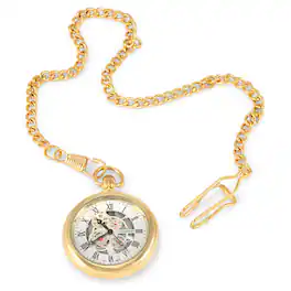 Peugeot - Men's 14K Plated Deco Skeleton Dial Vintage Pocket Watch with Clip-On Chain - Gold