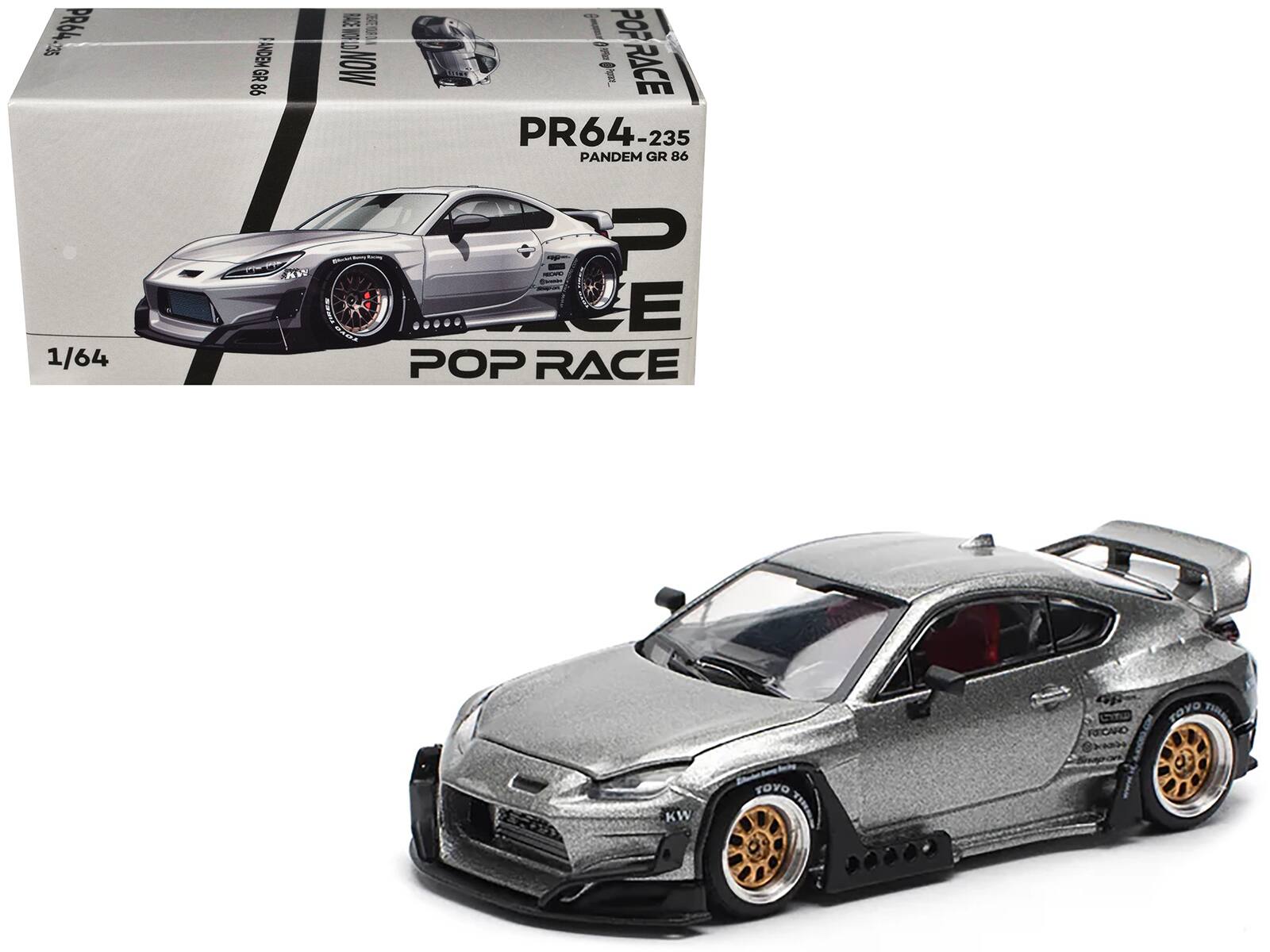 Toyota Pandem GR86 1/64 Diecast Model Car by Pop Race - Silver Metallic