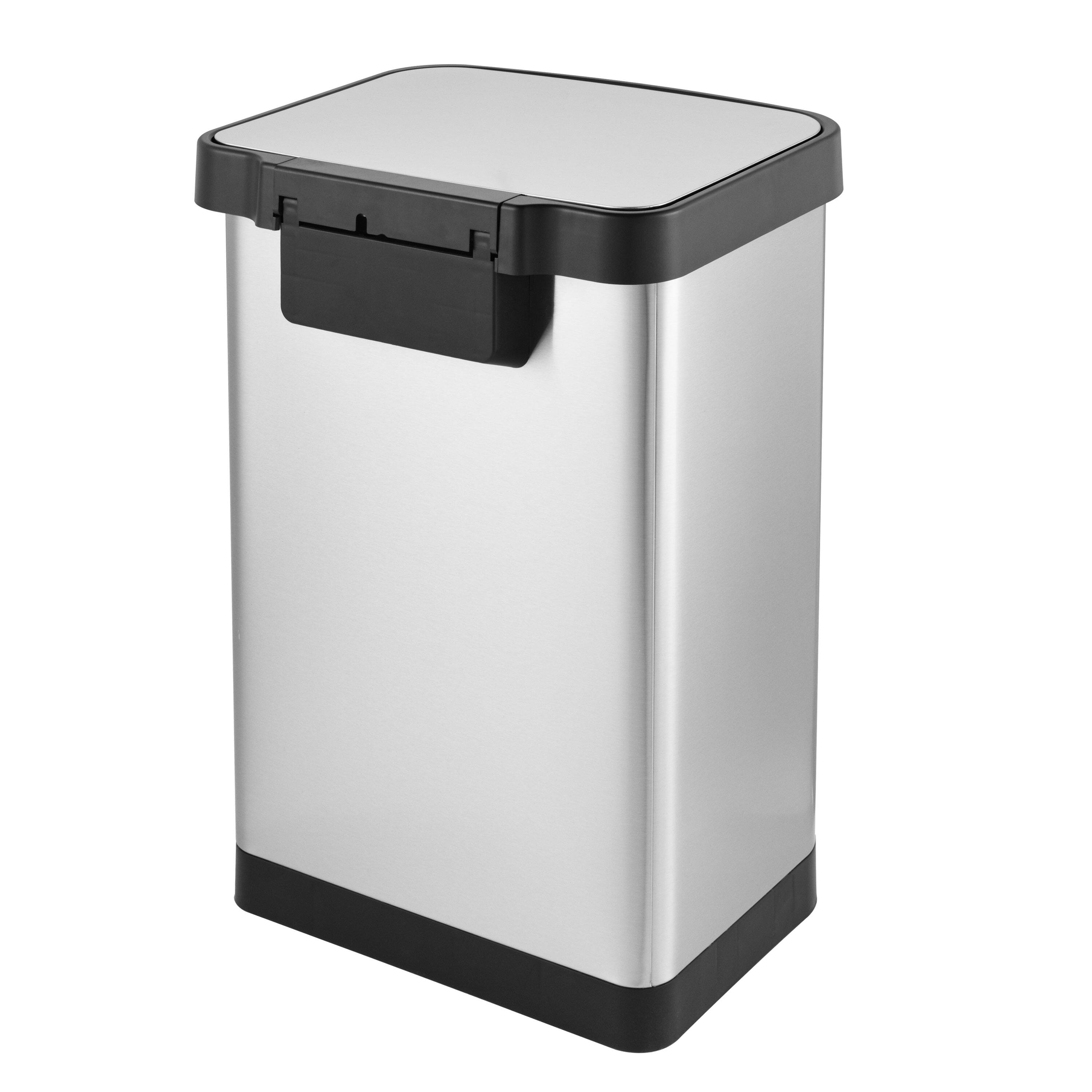 Back. Innovaze - 14.5 Gal./55 Liter Rectangular Step-On Stainless Steel Trash Can for Kitchen - Sliver.