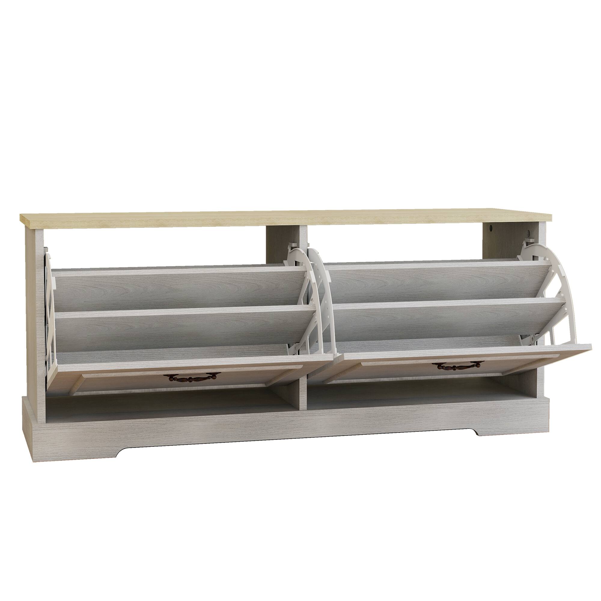 Alt View 7. Ropilly - Ropilly Antique White Shoe Storage Bench with Flip Drawers, Entryway Shoe Cabinet with Seat - Antique White.