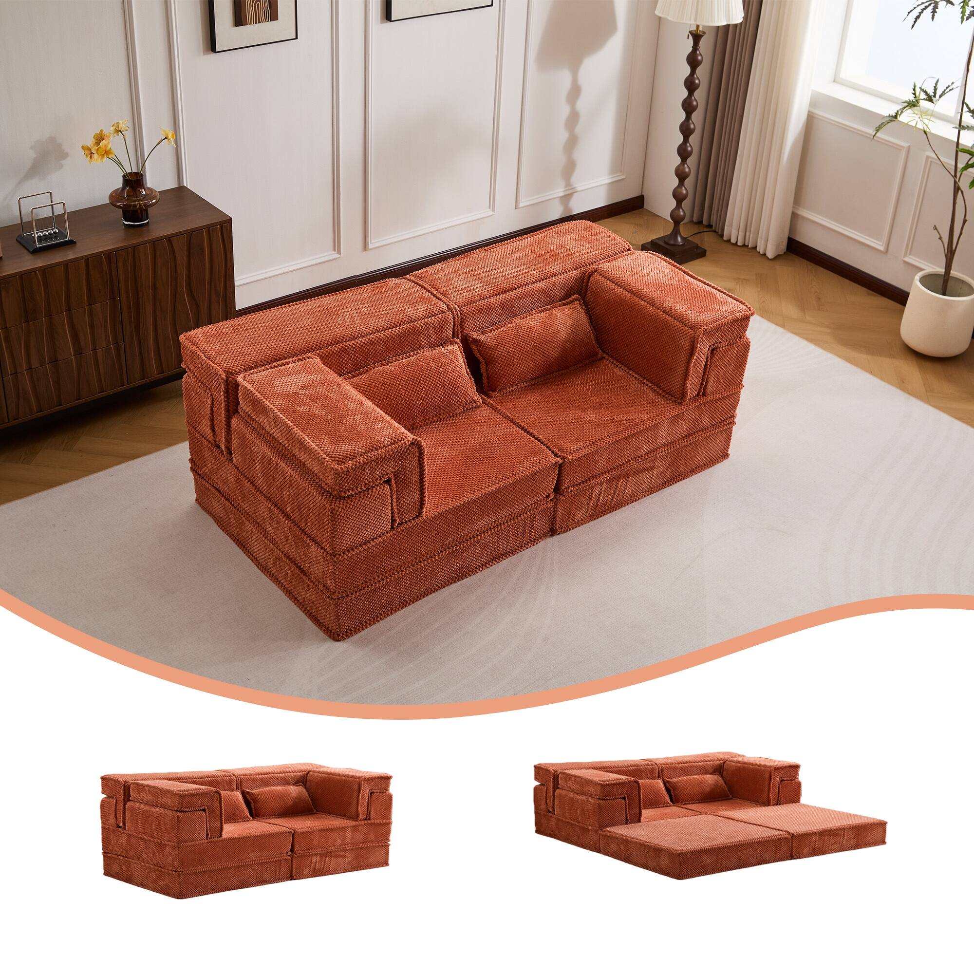 Alt View 1. Boyel Living - Compressed Memory Foam Loveseat Sofa Bed - Orange.