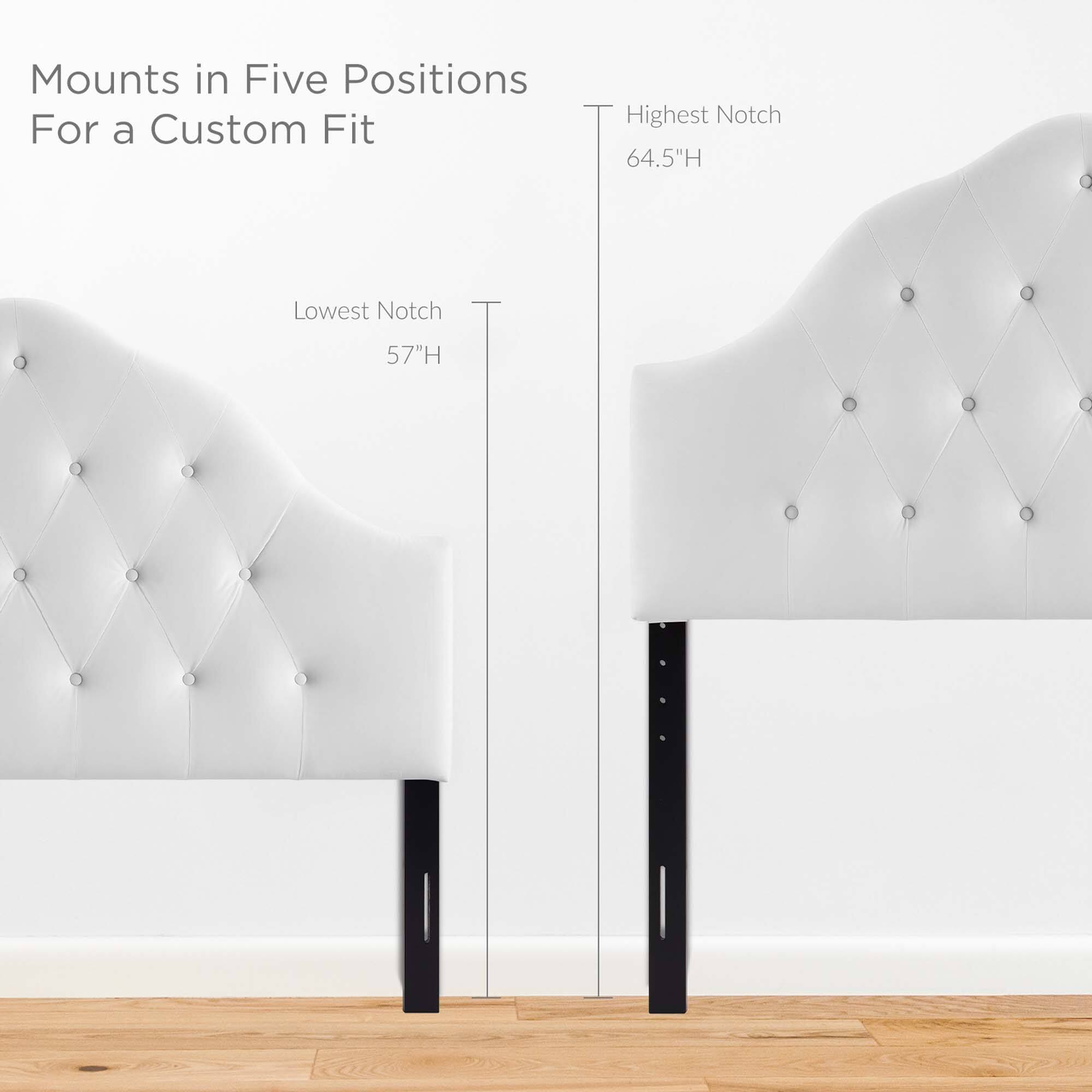 Mounts in Five Positions  
For a Custom Fit  

Highest Notch  
64.5"H  

Lowest Notch  
57"H