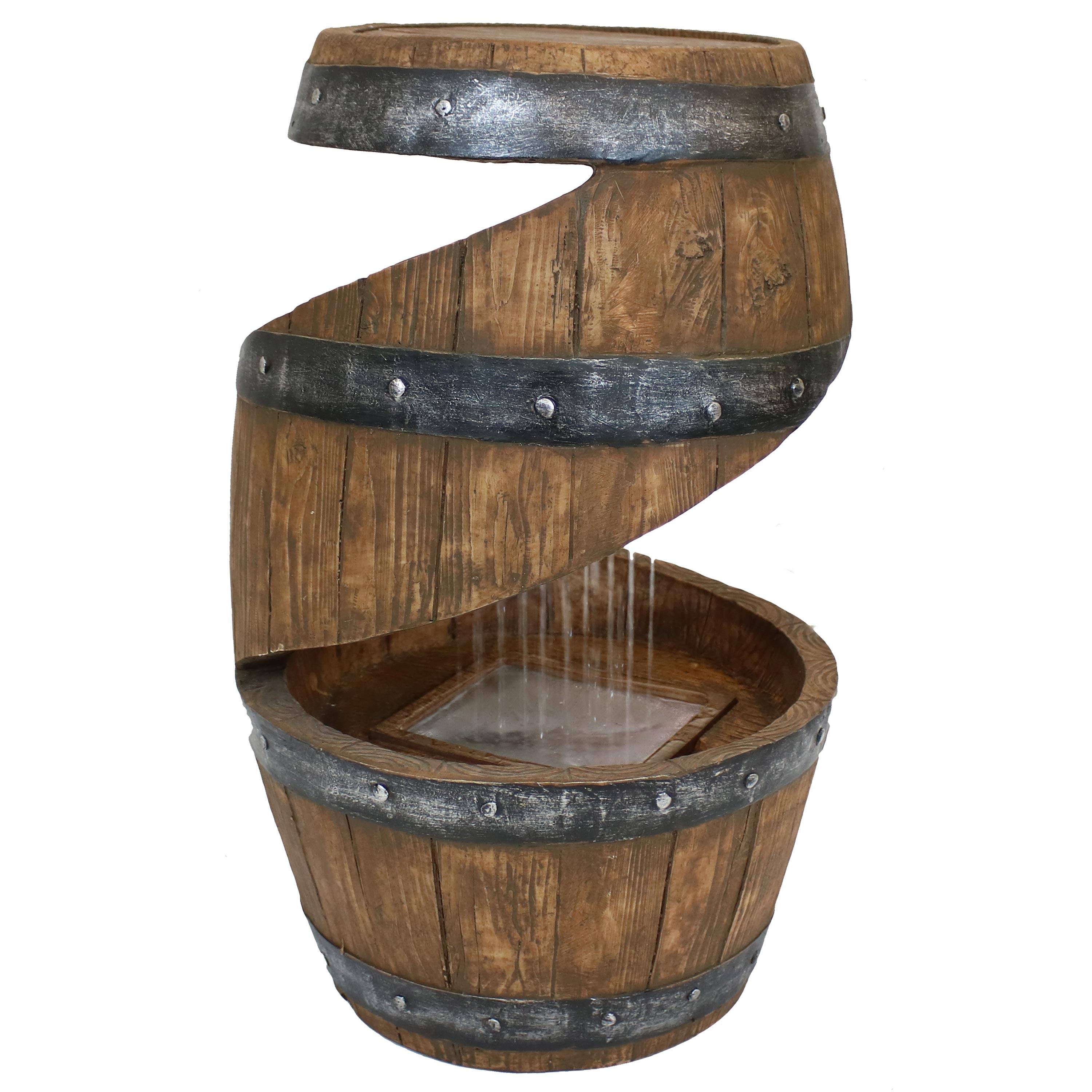 Alt View 7. Sunnydaze - Spiraling Barrel Outdoor Water Fountain with LED Lights - 25 in - Brown.