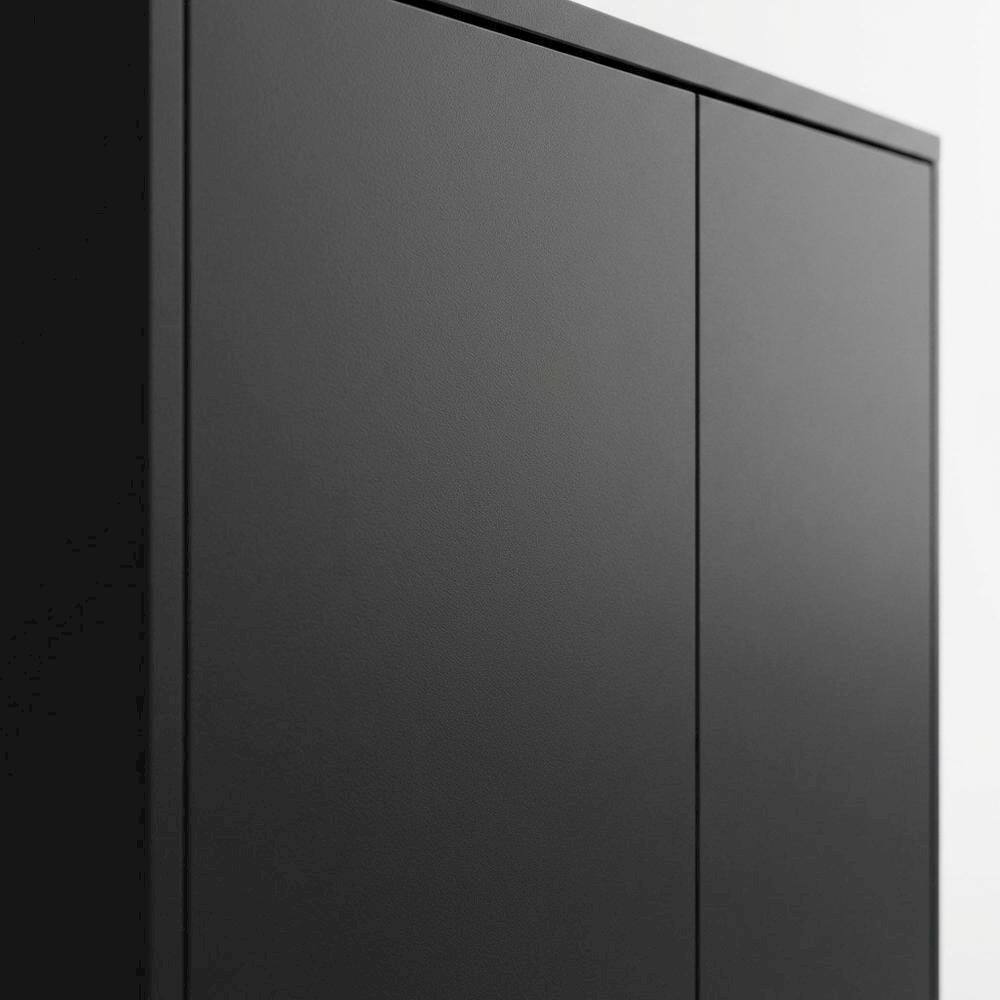 Alt View 1. FurniFact - Black Laminate TV Console with Four Doors and Modern Style - Black.