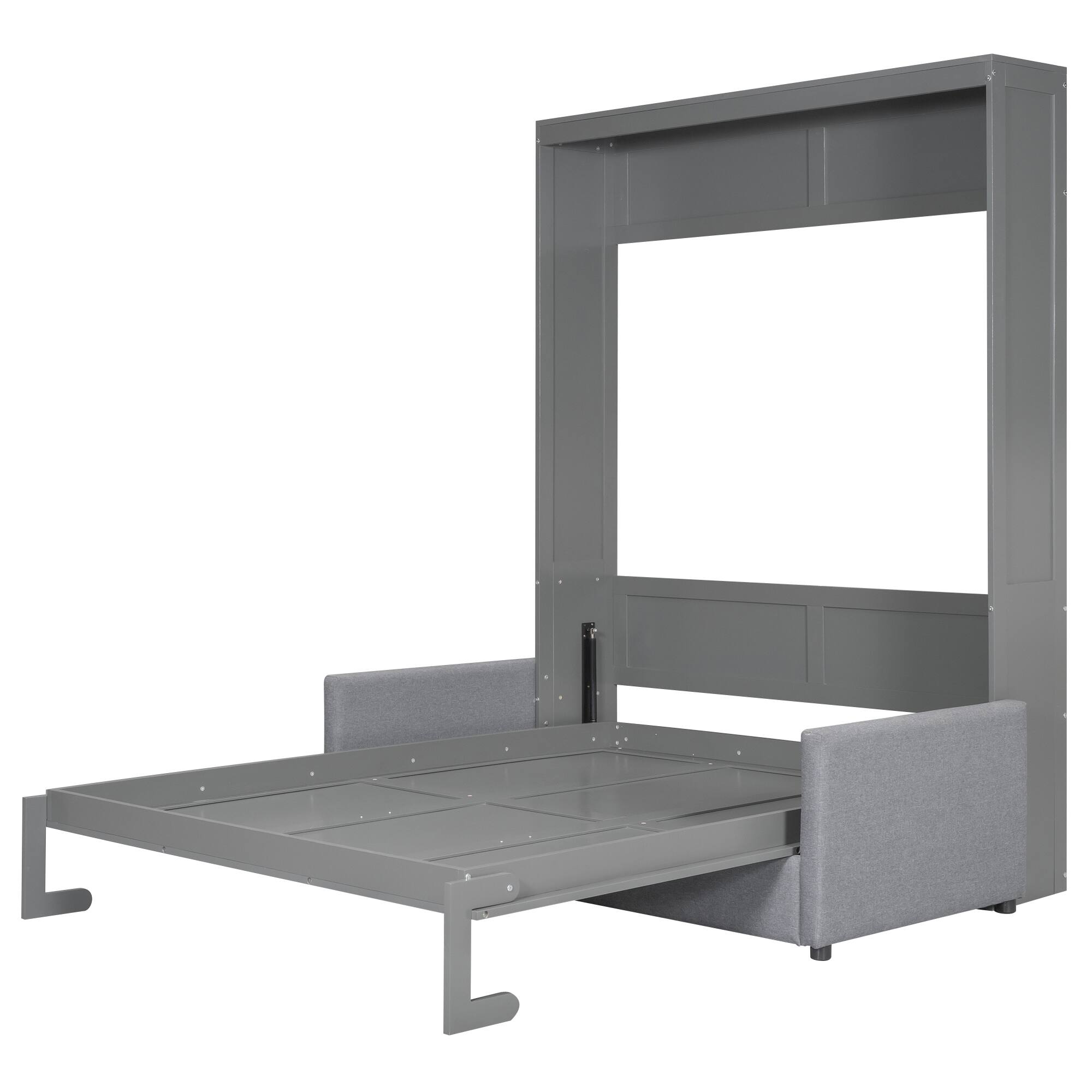 Alt View 1. Tiramisubest - Queen Size Murphy Wall Bed, Gray, MDF+LVL, 67x87x88 inch, 226 lbs, Sofa & Storage - Gray.