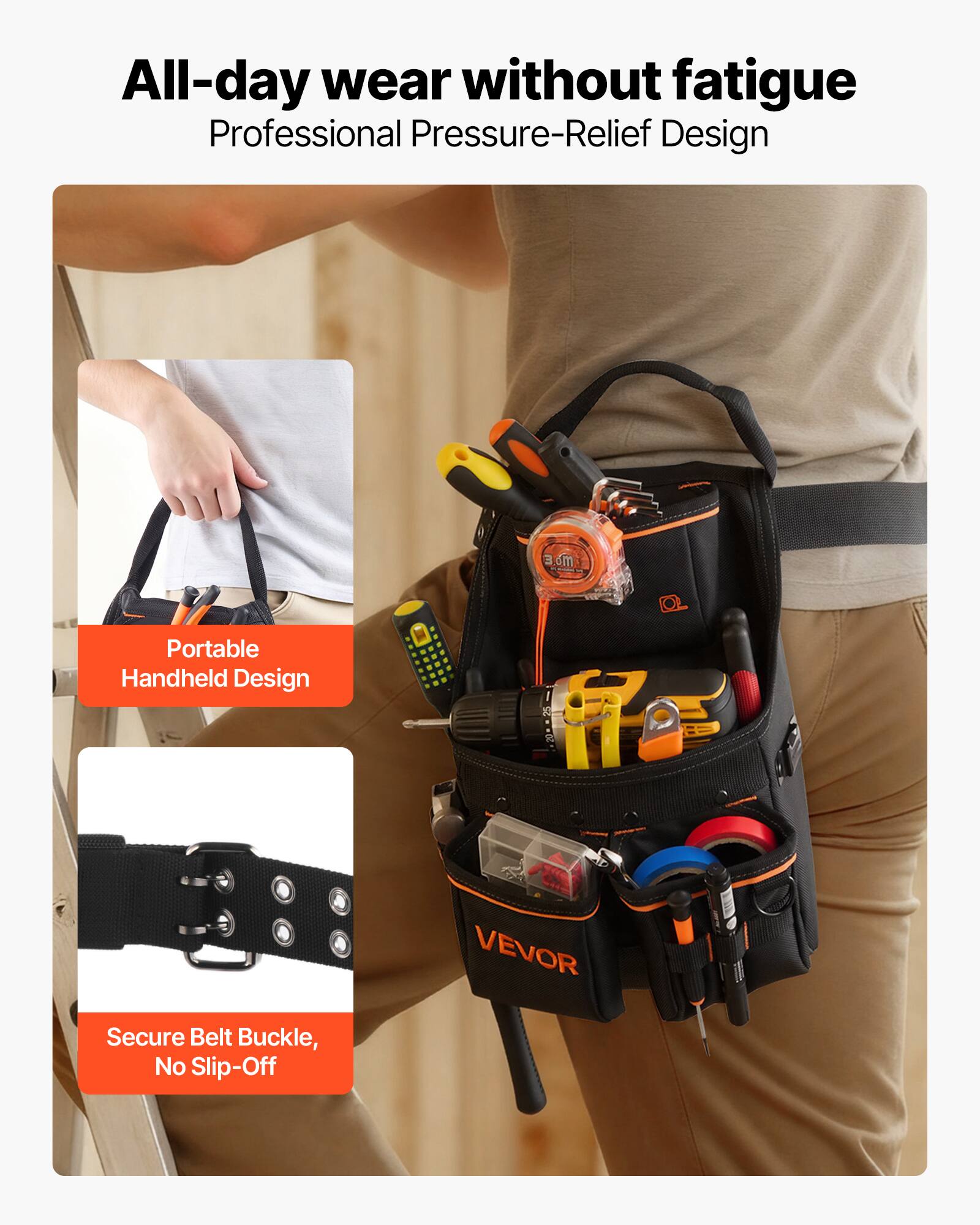 All-day wear without fatigue  
Professional Pressure-Relief Design  

Portable Handheld Design  

Secure Belt Buckle, No Slip-Off