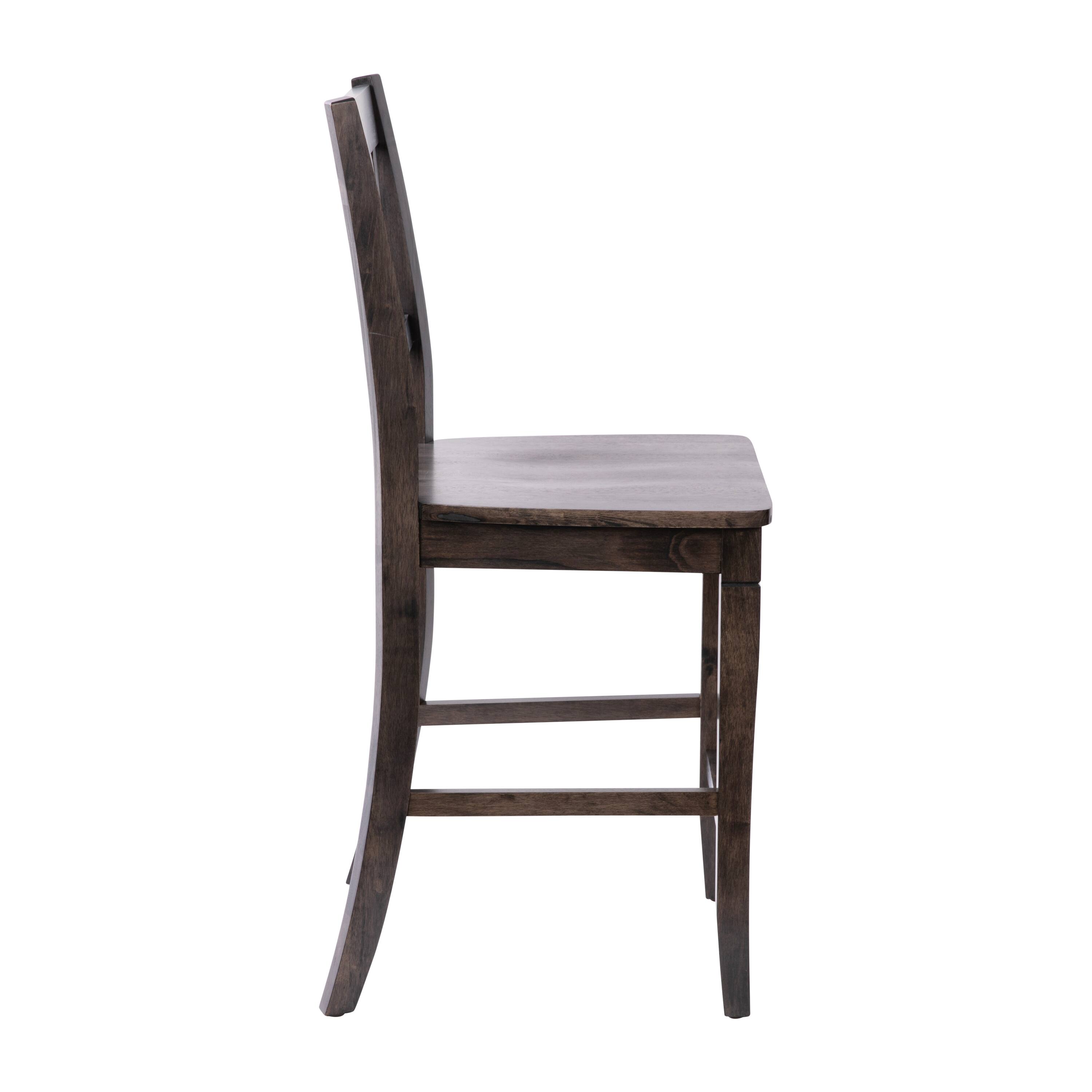 Alt View 9. Emma + Oliver - Lara Set of 2 Wooden Modern Farmhouse Bar Height Dining Stool with Decorative Carved Backrest and Wood Seat - Gray Wash Walnut.