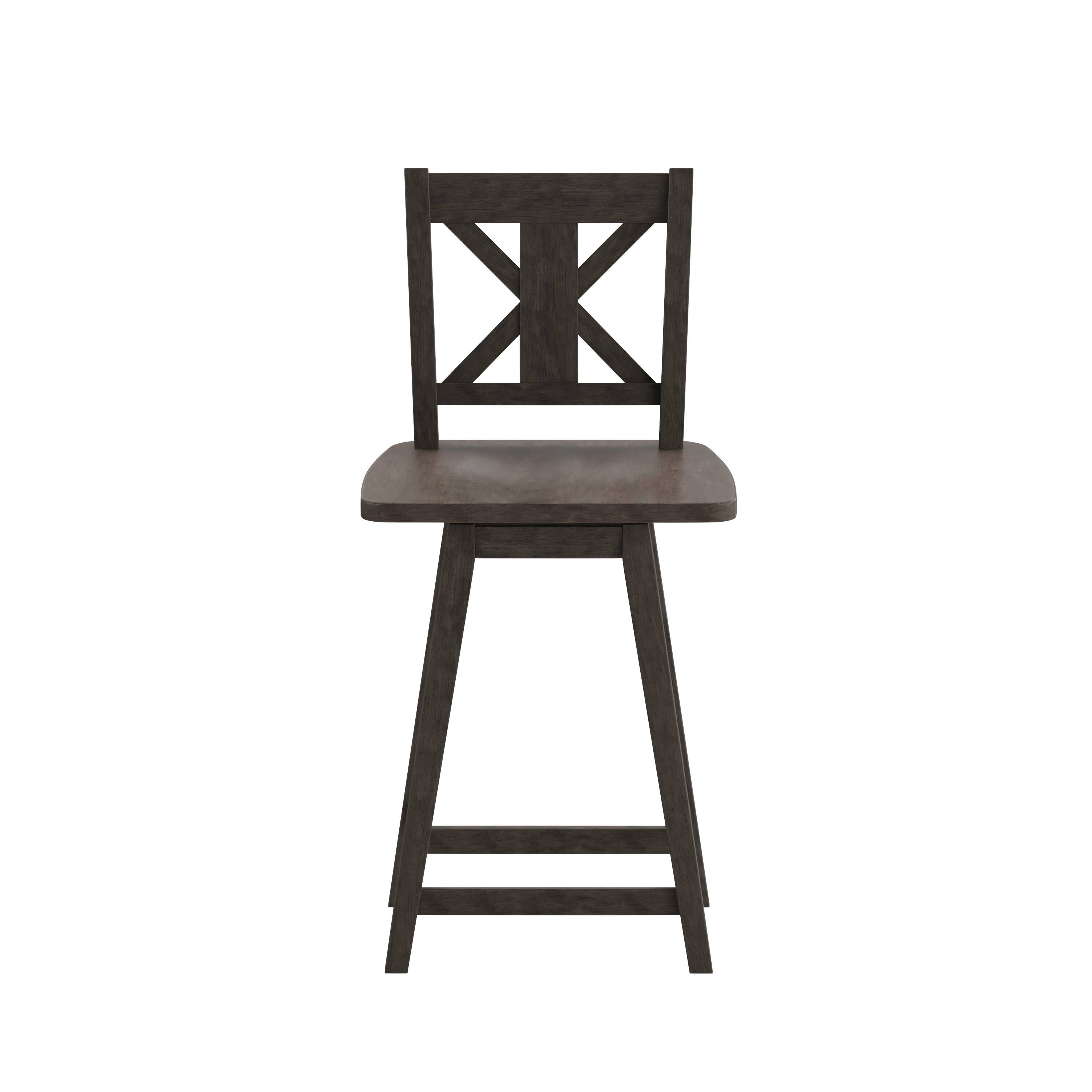 Angle. Flash Furniture - Gwendolyn Commercial Grade Solid Wood Modern Farmhouse Swivel Counter Height Barstool in Gray Wash Walnut - Gray.