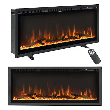 Front. Costway - Costway 42" Electric Fireplace Recessed Wall Mounted Freestanding with Remote Control - Black.