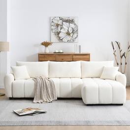 Boyel Living - Modular Sectional Sofa L Shape Pull-line Design Boucle Cream 4 Seat - Cream