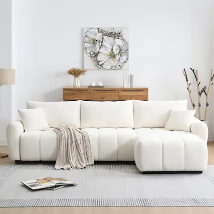 Front. Boyel Living - Modular Sectional Sofa L Shape Pull-line Design Boucle Cream 4 Seat - Cream.