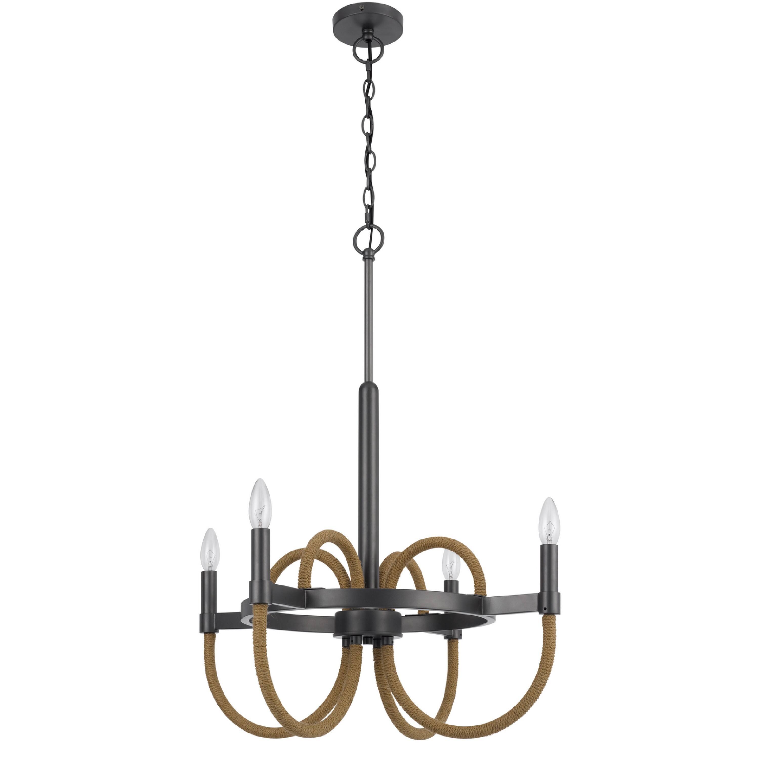 Front. Manhattan Lane - 4 Light Candelabra Chandelier, Burlap Accents, 24 Inch - Charcoal Gray, Brown.