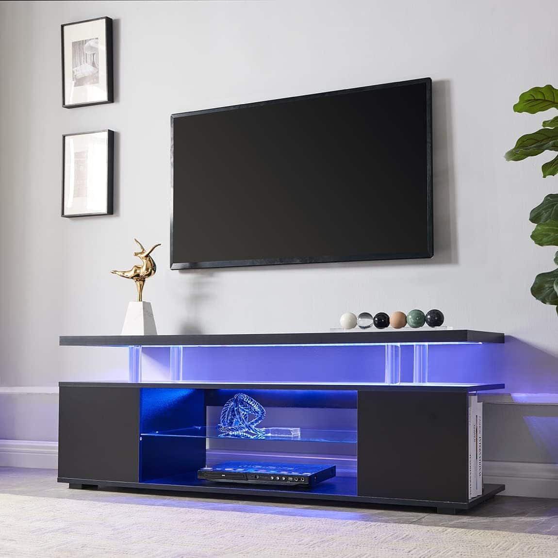 Dexmalle - TV Stand for 60 Inch TV LED Gaming Entertainment Center - Black