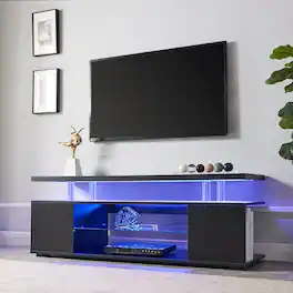 APRILSOUL - TV Stand for 60 Inch TV LED Gaming Entertainment Center Media Storage Console Table with Large Side Cabinet - Black