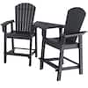 Front. Costway - Costway 2pcs HDPE Tall Adirondack Chair Barstools Connecting Tray Patio Footrest - Black.