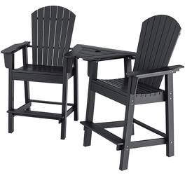 Costway - 2pcs HDPE Tall Adirondack Chair Barstools Connecting Tray Patio Footrest - Black
