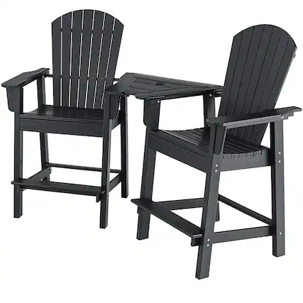 Front. Costway - Costway 2pcs HDPE Tall Adirondack Chair Barstools Connecting Tray Patio Footrest - Black.