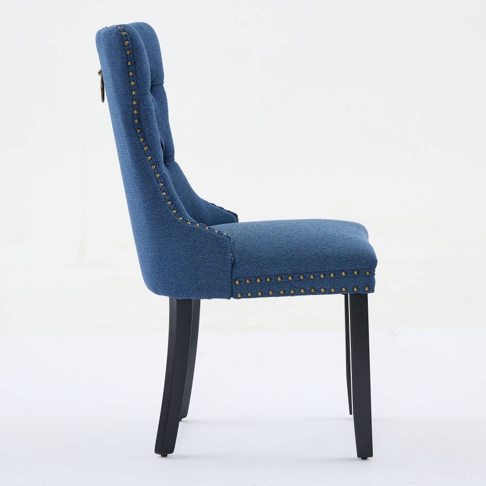 Alt View 1. Loheer - Loheer Blue Linen Dining Chairs Set of 2 Tufted Upholstered High Back Solid Wood Legs Nailhead Trim Modern Contemporary - Blue.