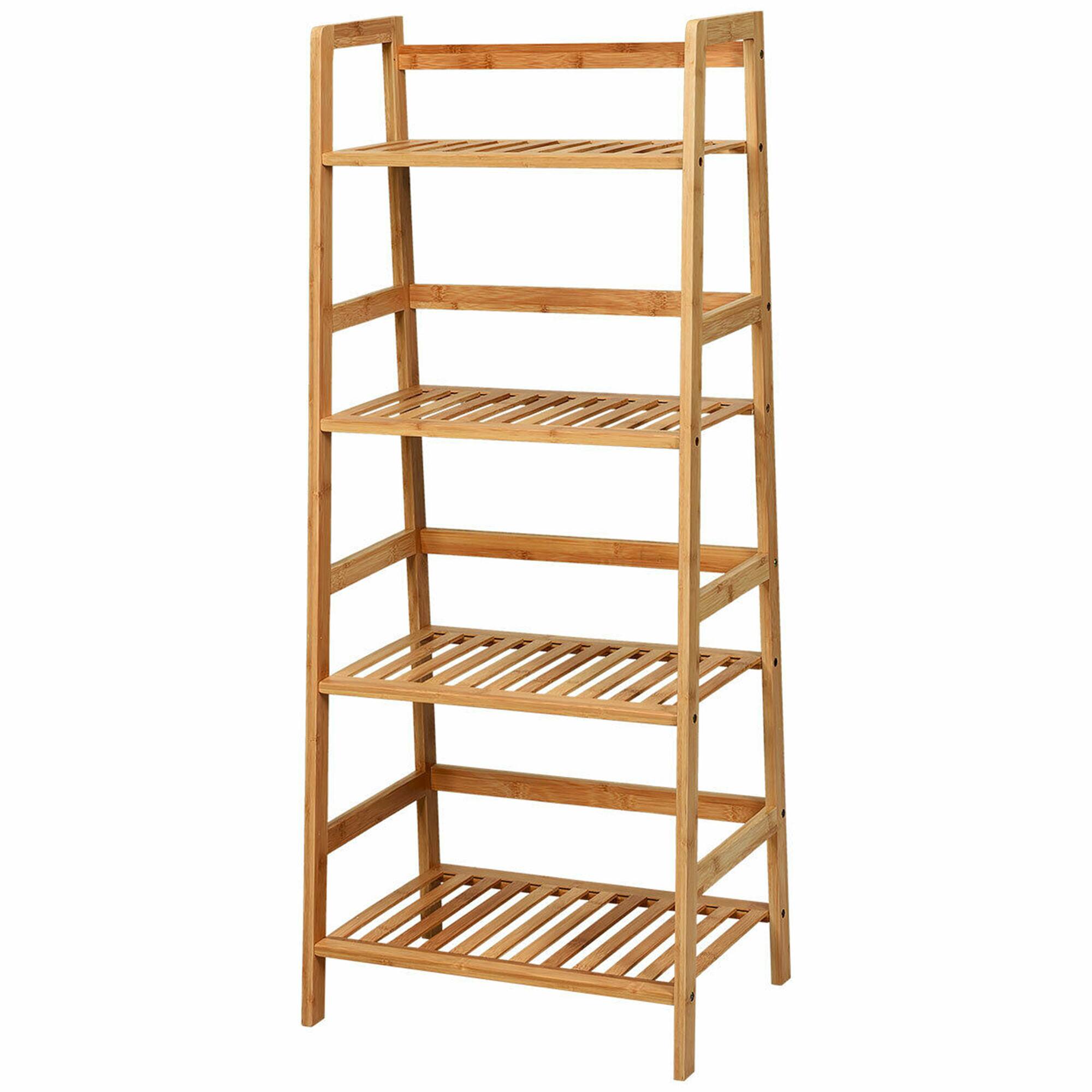 Alt View 2. Costway - 4-Tier Bamboo Ladder Shelf Multipurpose Plant Display Stand Storage Bookshelf - Natural.