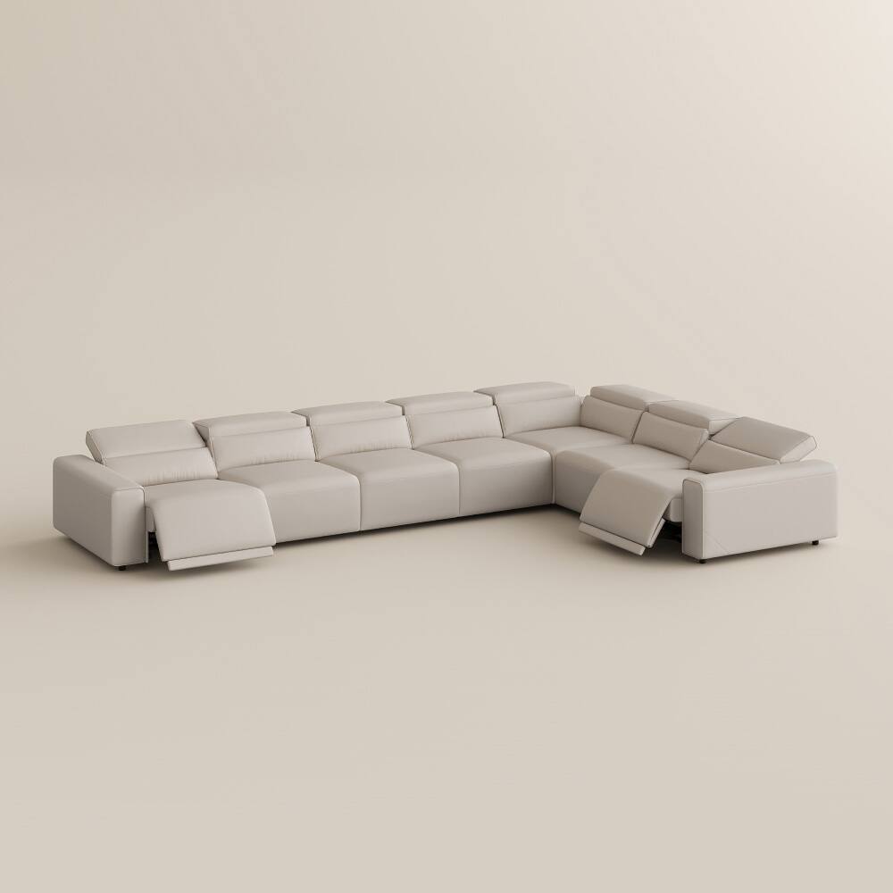 Alt View 9. POVISON - 171" Modern L-shaped Power Reclining Extendable Sofa,  Dual- charging, 2 Deep Seat 90°-145° Recline, ,Waterproof, Black - Beige Sustainable Leather.