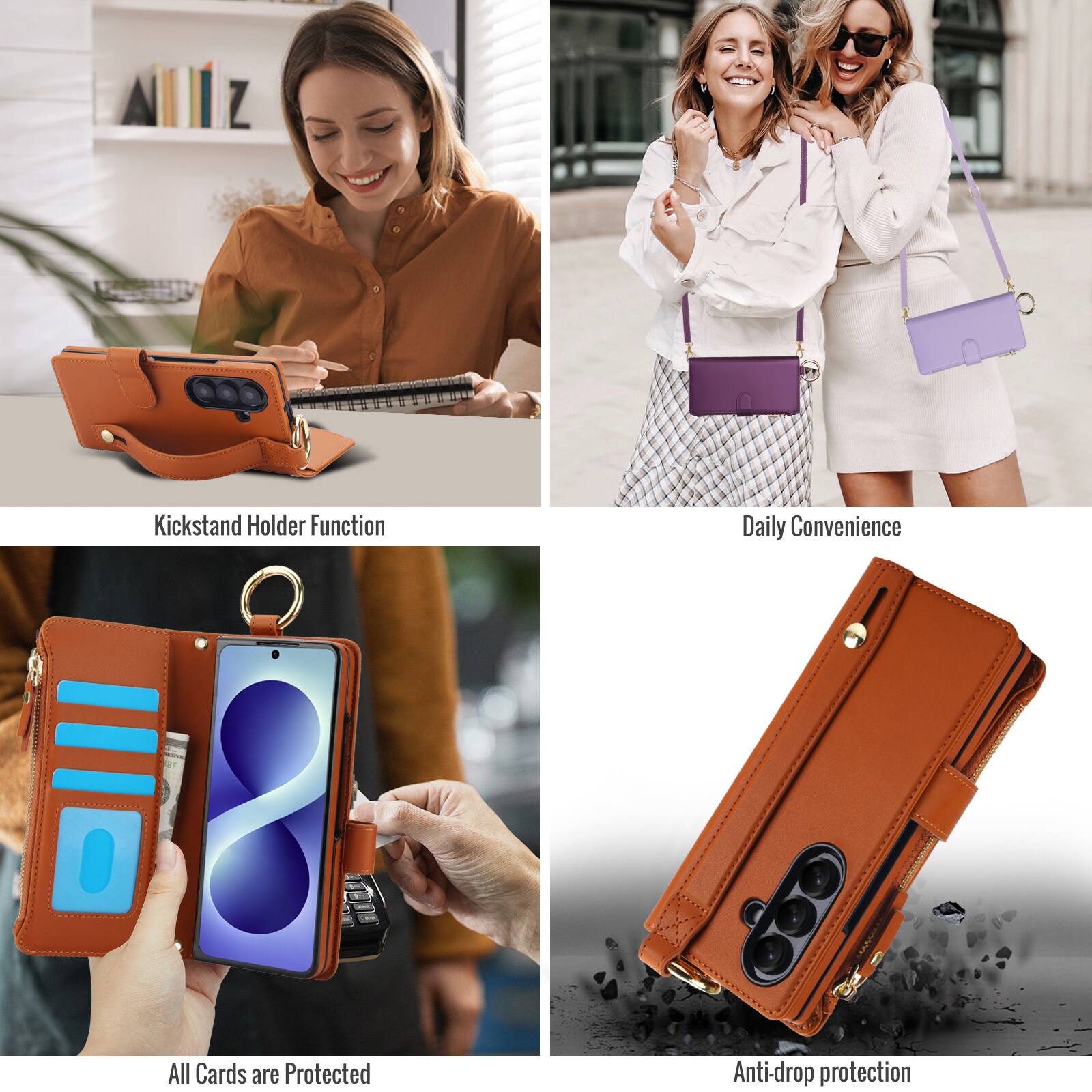 Kickstand Holder Function  
Daily Convenience  
All Cards are Protected  
Anti-drop protection