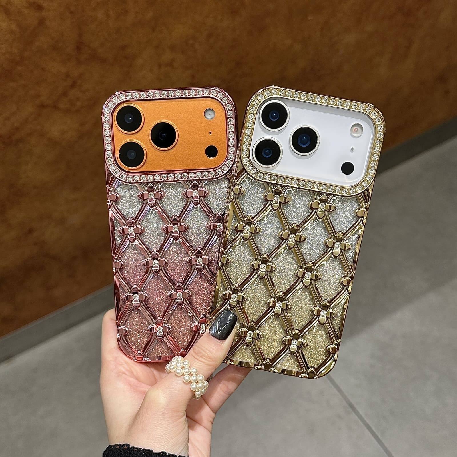 Back. UUCOVER - Luxury Electroplated Bling Glitter Case for Apple iPhone 18 Pro Max, Shockproof Sparkle Rhinestone Diamond Flower Cover - Purple.