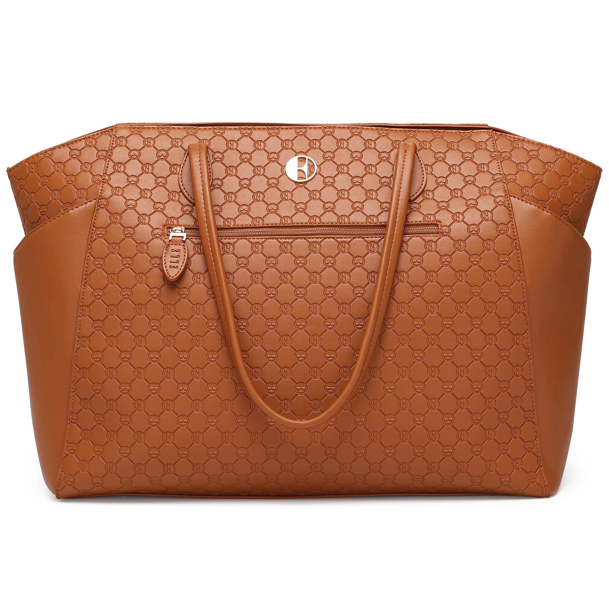 Elle - Compass 32L Vegan Leather Monogram Weekender Duffel Bag - Brown