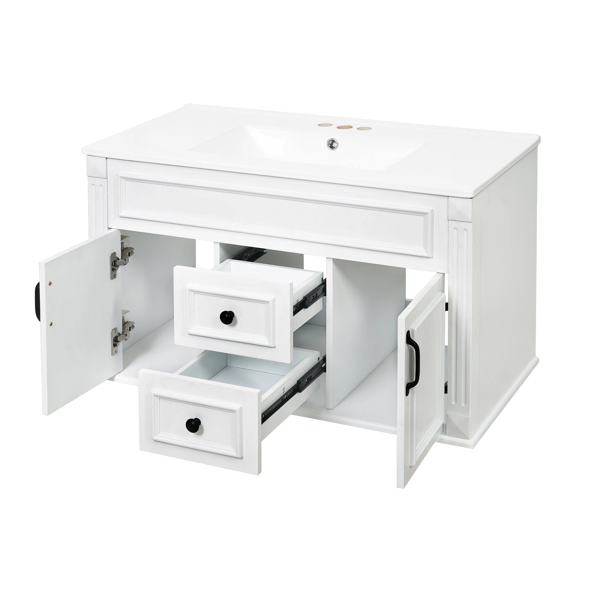 Left. Whisen - 36" Wall Mounted Bathroom Vanity Cabinet with Sink Drawers and Soft Closing Hinges Floating Storage - White.