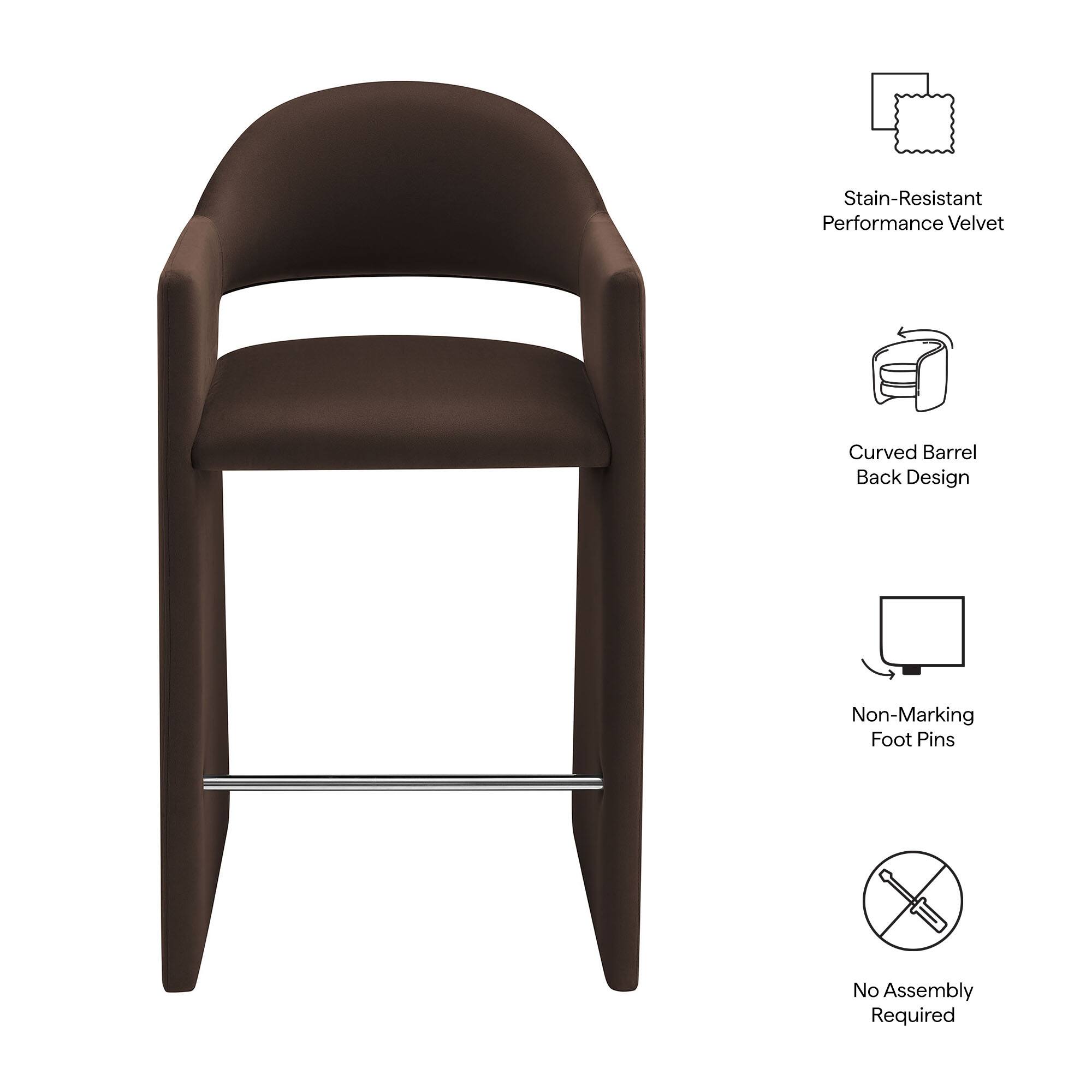 Stain-Resistant Performance Velvet  
Curved Barrel Back Design  
Non-Marking Foot Pins  
No Assembly Required