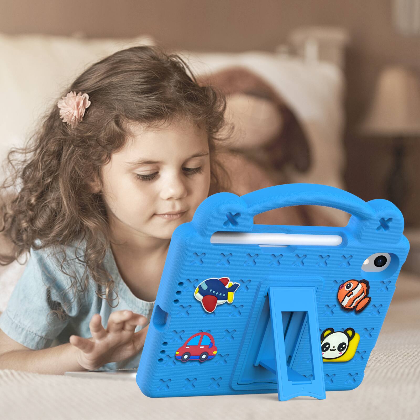 Alt View 3. UUCOVER - Kids Case for iPad mini A17 Pro 8.3-inch 2024/iPad mini 6th Gen 2021,Shockproof EVA Case Handle Adjustable Stand Cover - Skyblue.