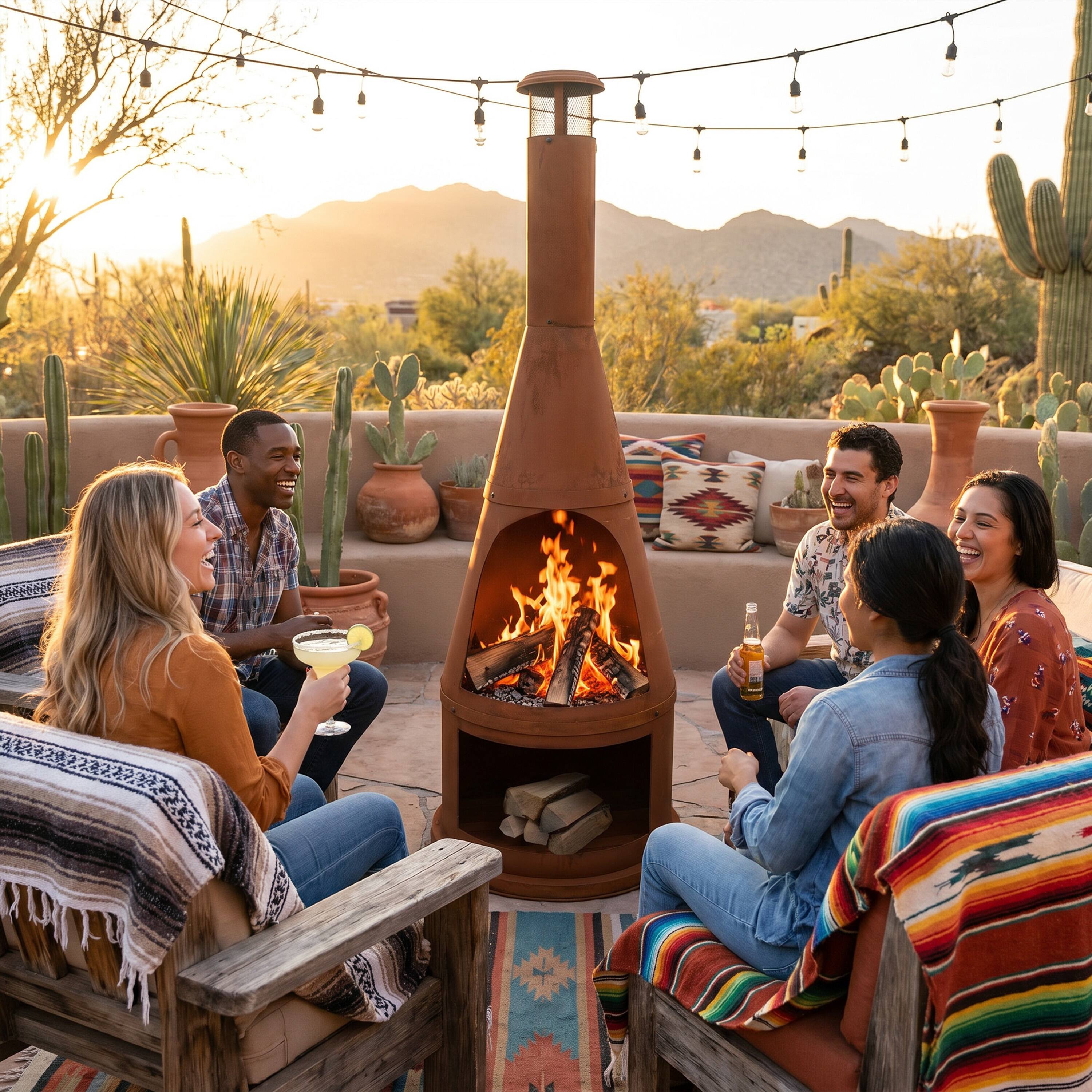 Alt View 10. Sunnydaze - 70" H Steel Chiminea with Log Holder - Orange.