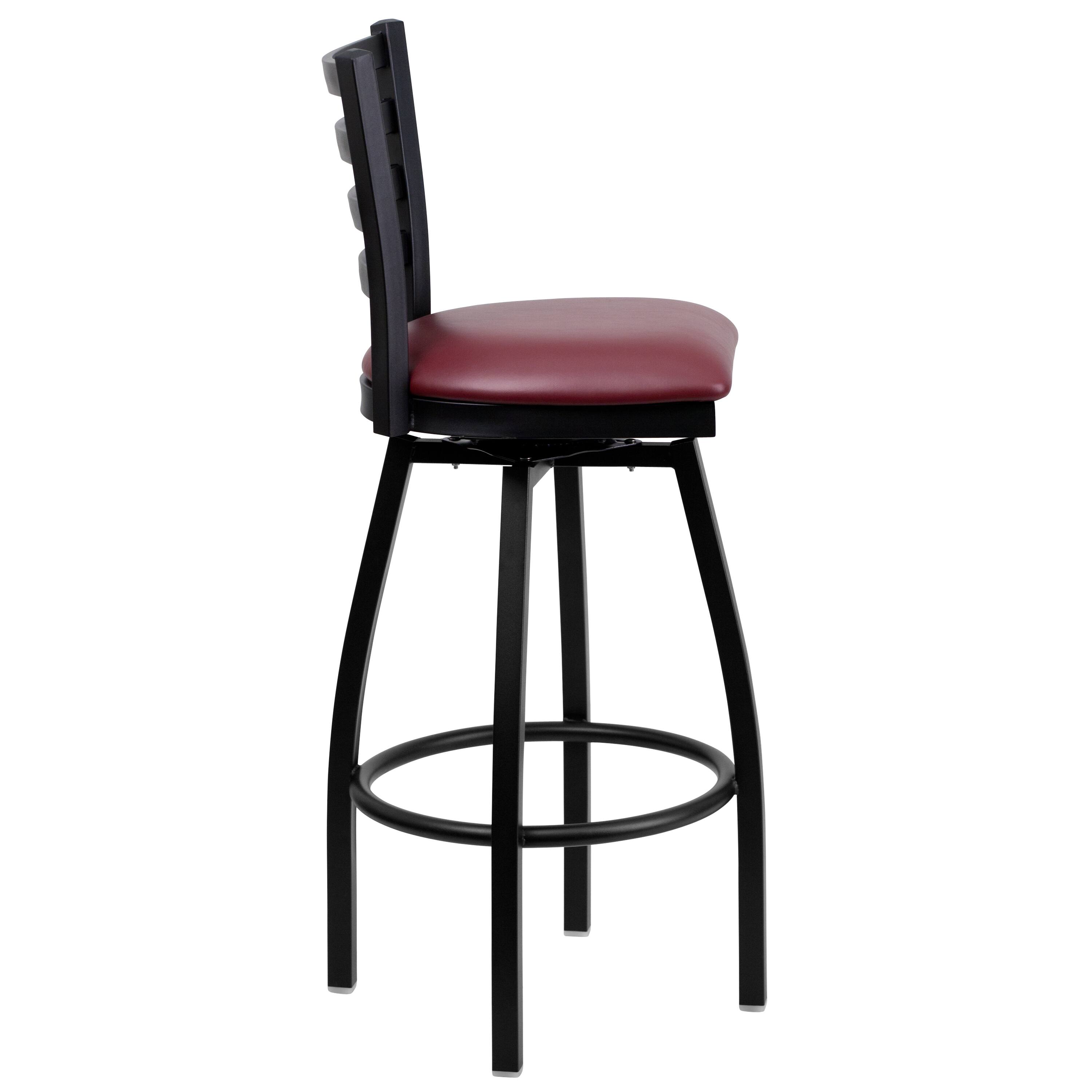 Alt View 6. Emma + Oliver - Ladder Back Swivel Metal Restaurant Dining Barstool - Burgundy Vinyl Seat/Black Metal Frame.