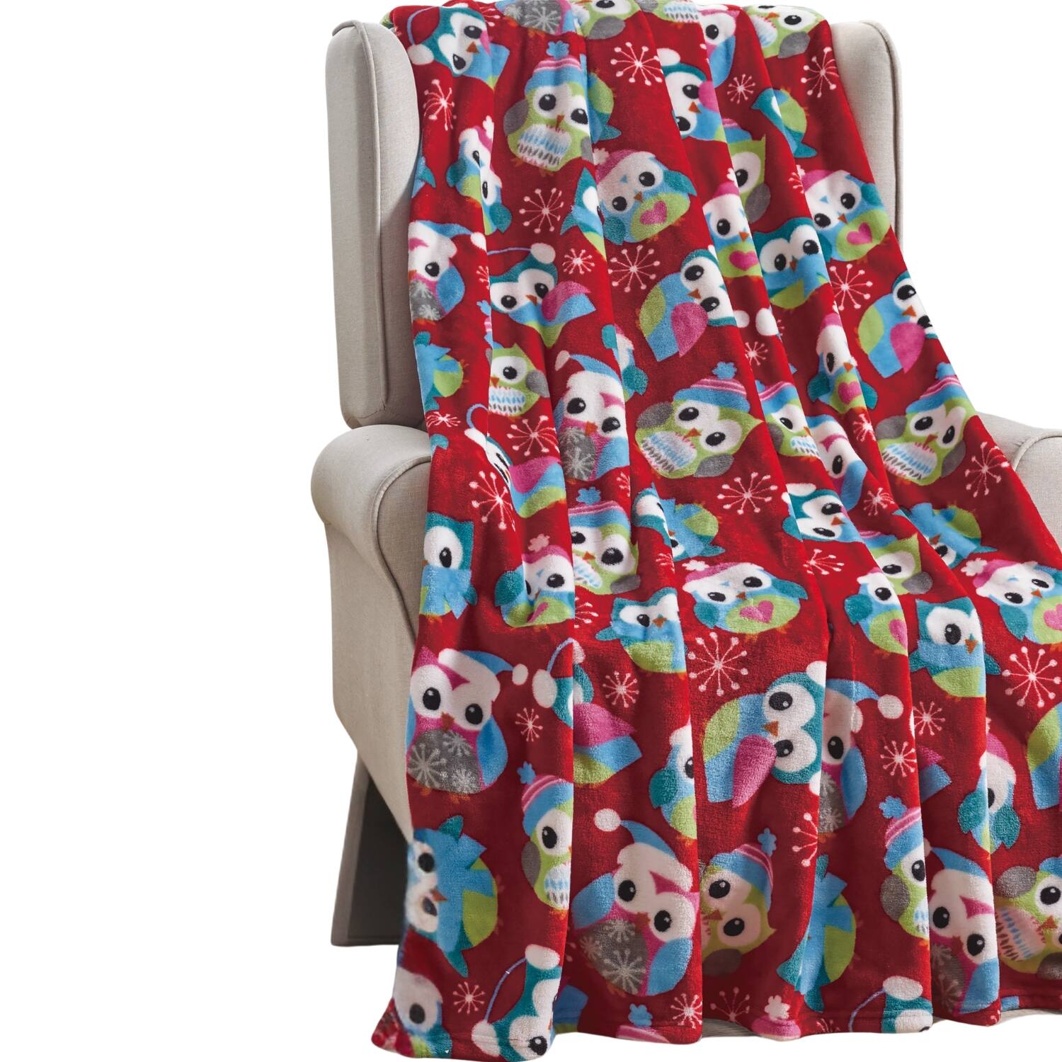 Alt View 4. Noble House - Plazatex MicroPlush Owl Printed Holiday Throw Blanket - 50x60", Multi - Multi.