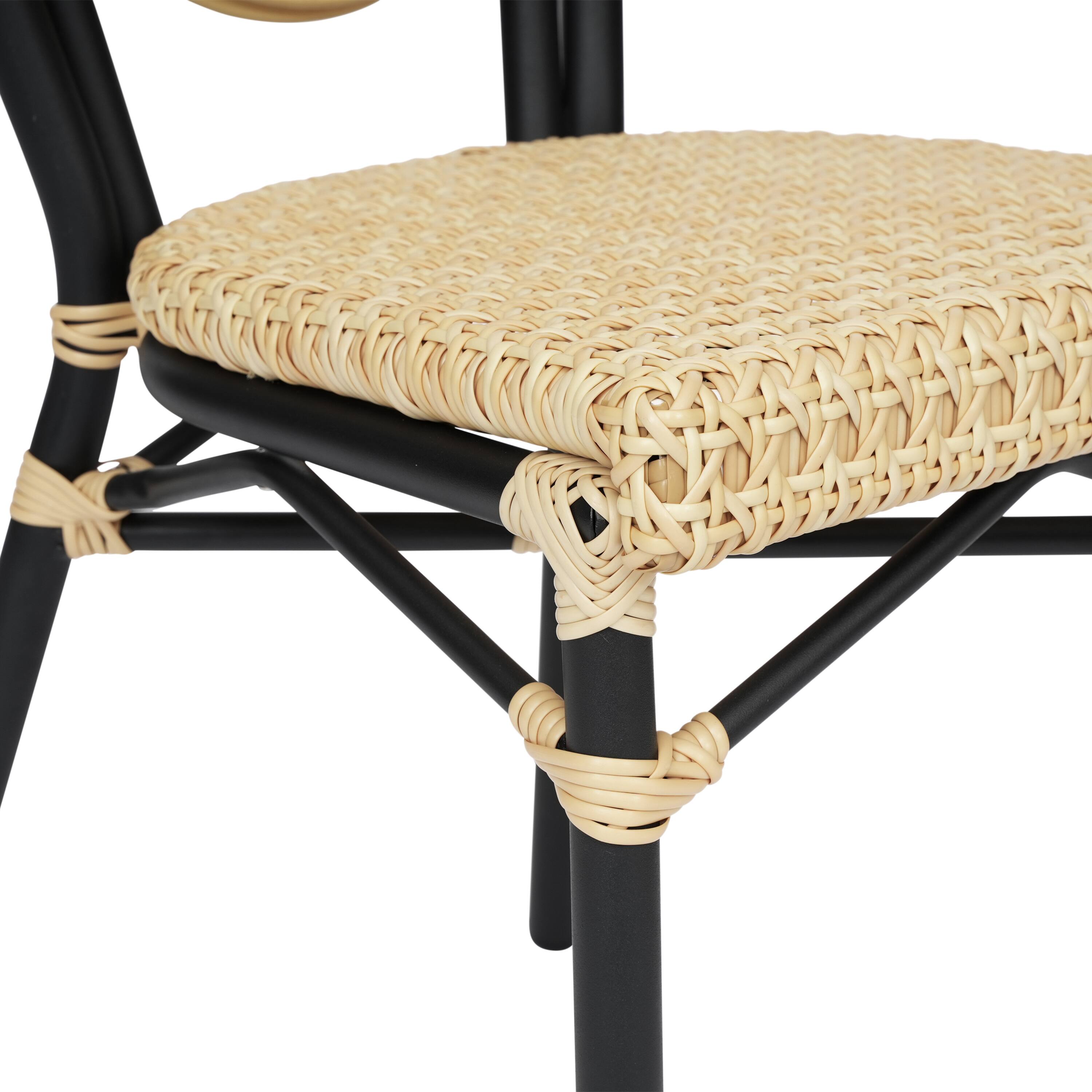 Alt View 10. Emma + Oliver - Reims Set of Two Indoor/Outdoor Stacking Thonet Bistro Style Chairs with PE Cane Rattan Seat and Metal Frame - Natural/Black Frame.