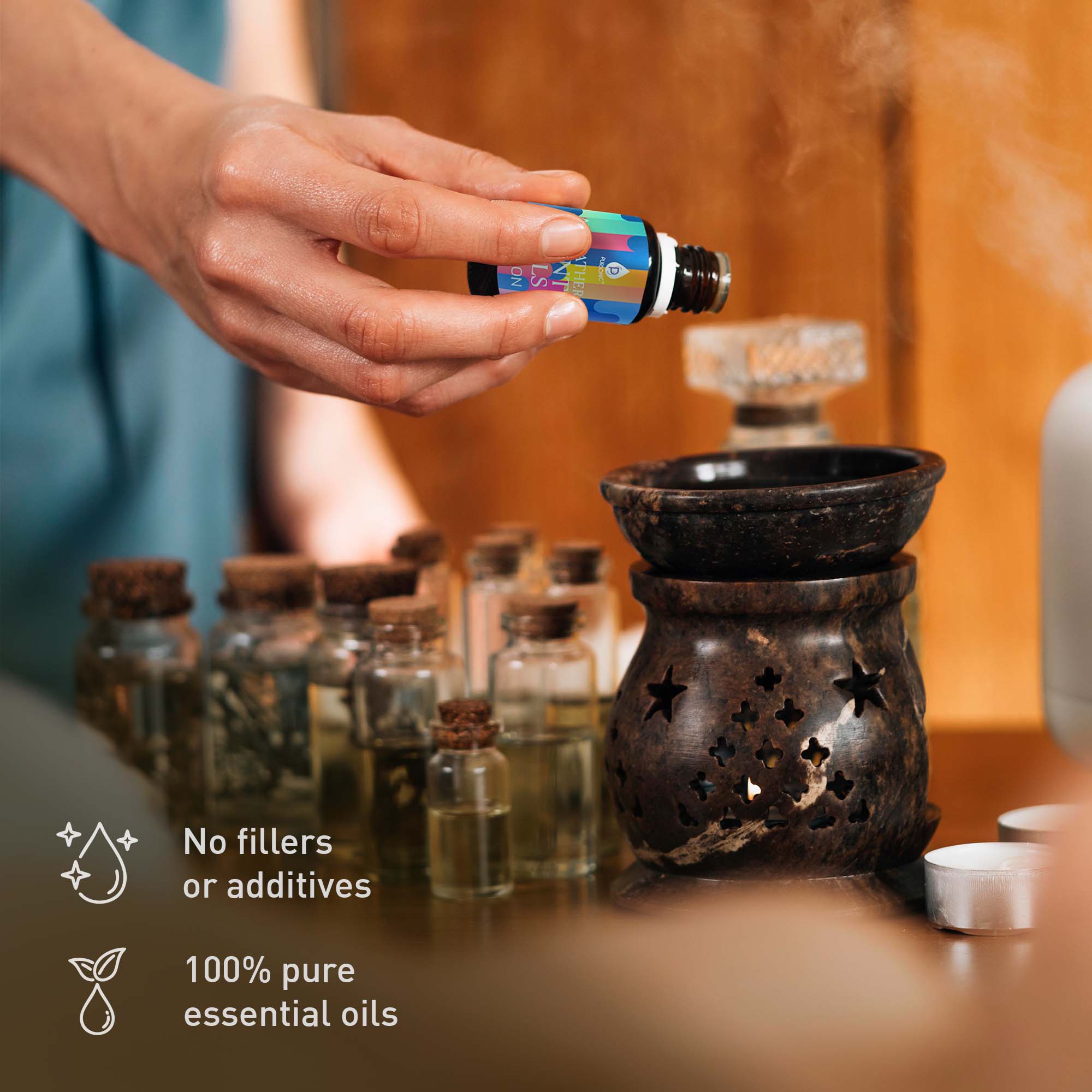 No fillers or additives  
100% pure essential oils