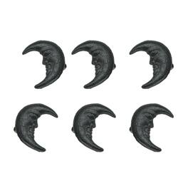 Zeckos - Set of 6 Cast Iron Crescent Moon Face Drawer Pull Decorative Cabinet Knobs - Black