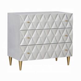 Manhattan Lane - 36 Inch Wide Nightstand Dresser, Drawers w Jewelry Tray - Metallic Silver, Champagne